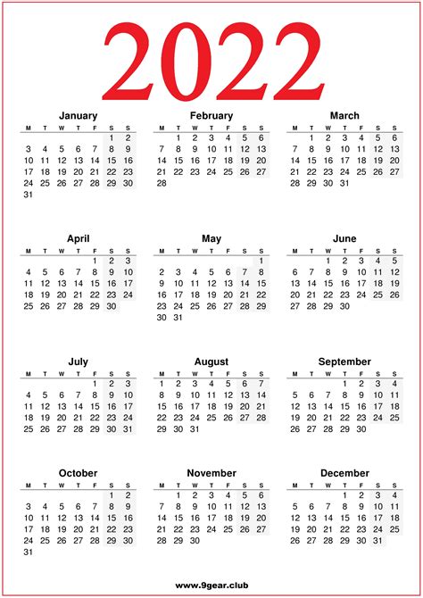 2022 Printable Uk Calendar Red Color Printable Calendars 2022