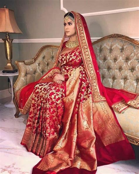 Red Bridal Banarasi Silk Saree With Dupatta Wedding Bridal Saree Rich