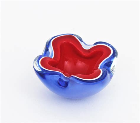 Seguso Murano Sommerso Blue Red Art Glass Bowl For Sale At 1stdibs