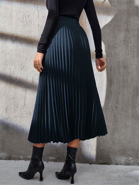 Shein Modely Solid Elastic Waist Pleated Skirt Shein Usa