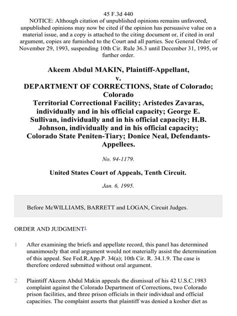 Akeem Abdul Makin V Department Of Corrections State Of Colorado
