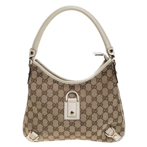 gucci beige cream gg canvas and leather small abbey d ring hobo gucci the luxury closet