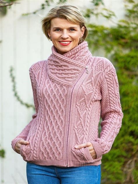 Cable Knit Side Zip Pink In 2020 Cable Knit Aran Cardigan Merino