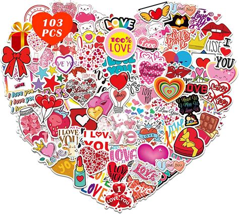 Love Heart Stickers 103pcs Romantic Valentines Day Labels
