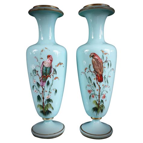 Baccarat Opaline Glass Vase With Handpainted Flower C 1890 At 1stDibs