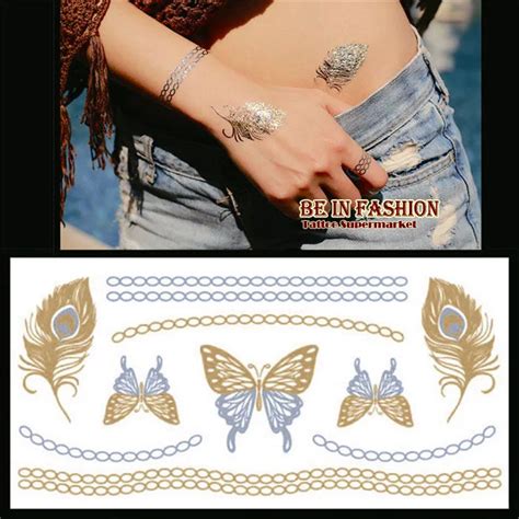 1pc 2018new body art women metallic temporary tattoos sex butterfly necklace tattoo sticker gold