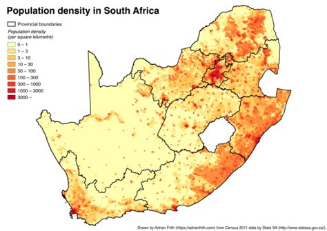 South Africa Population Heat Map Wondering Maps