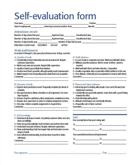Free Self Evaluation Sample Form Samples In Pdf Ms Word Hot Sex Picture