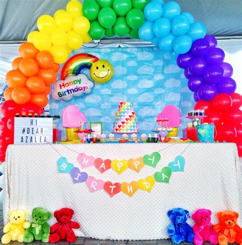 rainbow sweetheart theme party dessert table candy bar party themes sweetheart rainbow cake