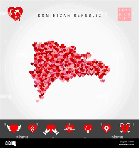 I Love Dominican Republic Red And Pink Hearts Pattern Vector Map Of Dominican Republic Isolated