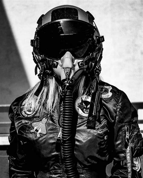 Black And White Photograph Of A Woman Wearing An Air Force Pilots