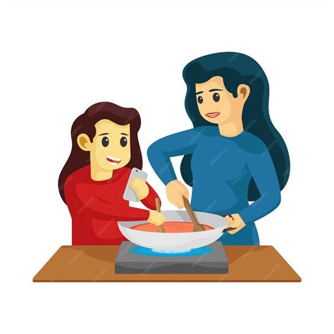 Premium Vector Mom And Daughter Cooking In Kitchen Together