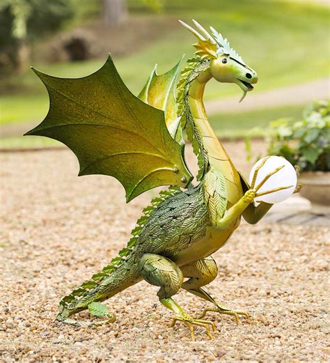 Green Dragon Garden Statue With Solar Globe Wind And Weather