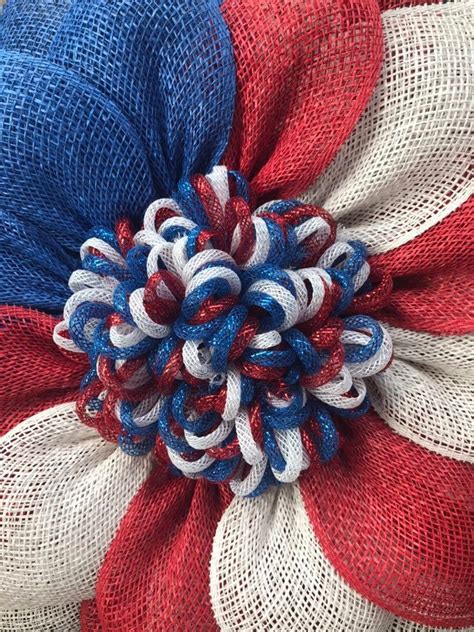 Flower Wreath Patriotic Flower Red White And Blue Etsy In 2021