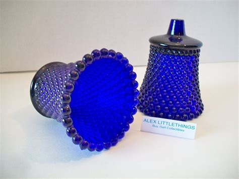 Vintage Cobalt Blue Glass Votive Cup Hobnail Candle Holder Set
