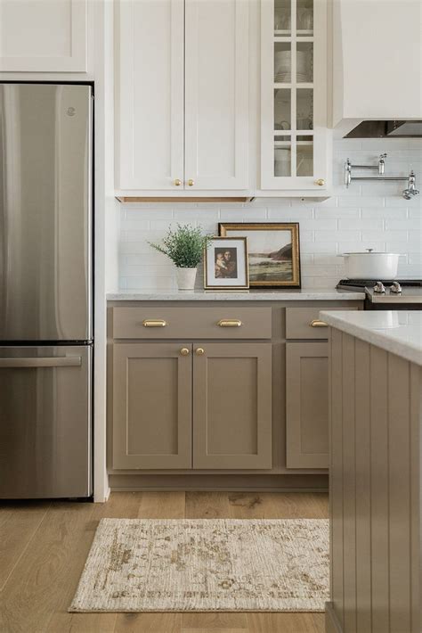Taupe Kitchen Cabinets With White Countertops