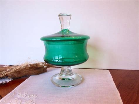 vintage green glass pedestal compote covered by mydaisy2000
