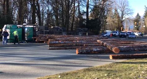 Logging Truck Spills Load Blocking Major Port Alberni Intersection