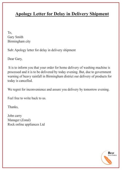 Apology Letter For Delay Template Sample And Examples