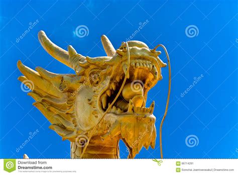 Powerful Golden Dragon Statue Stock Image Image Of Powerfull Tourist
