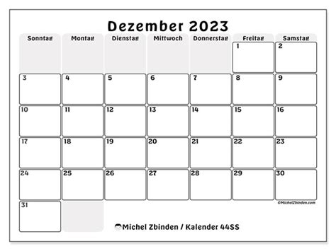 Kalender Dezember 2023 Zum Ausdrucken “443ss” Michel Zbinden Ch