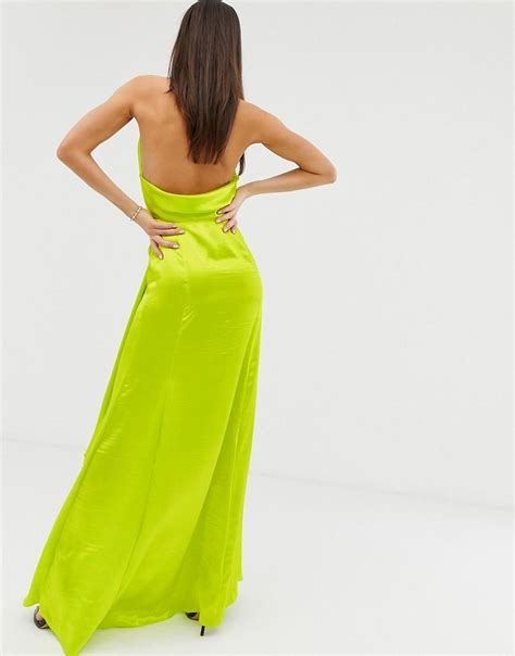 Asos Tall Halter Maxi Dress In High Shine Satin With Drape Neck In
