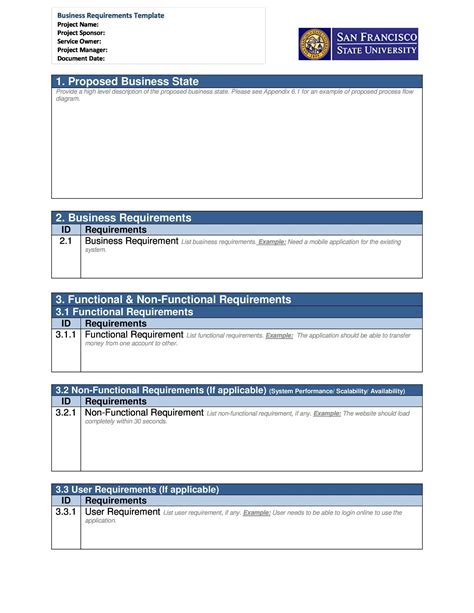Software Business Requirements Document Template Creative Template