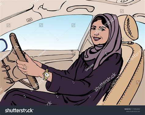 Sketching Arabian Woman Drive Car Hand Vetor Stock Livre De Direitos 1174954453 Shutterstock