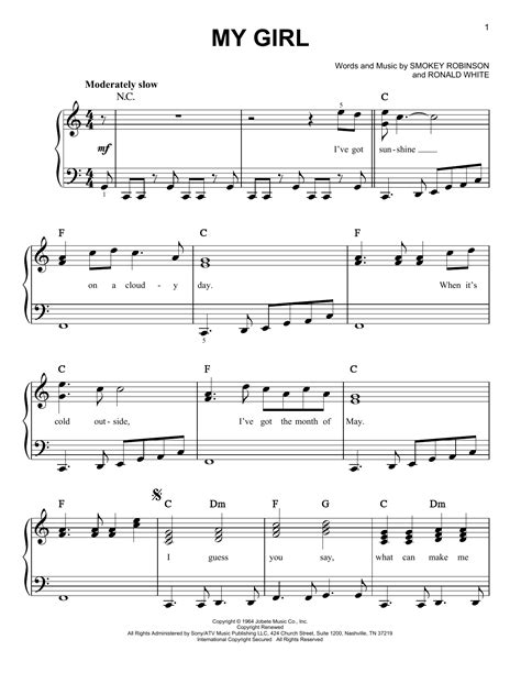 my girl sheet music the temptations very easy piano