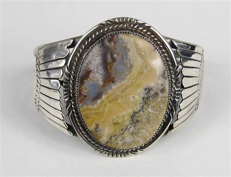 Old Pawn Navajo Sterling Silver Petrified Wood Cuff Bracelet At 1stDibs