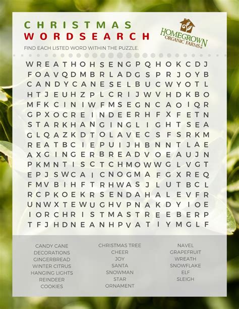 Christmas 2016 Printable Word Search Homegrown Organic Farms