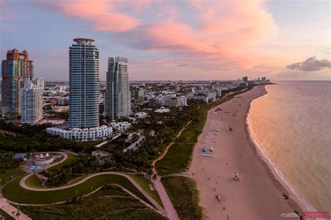 Aerial View Of South Beach At Sunset Miami Florida Usa Royalty