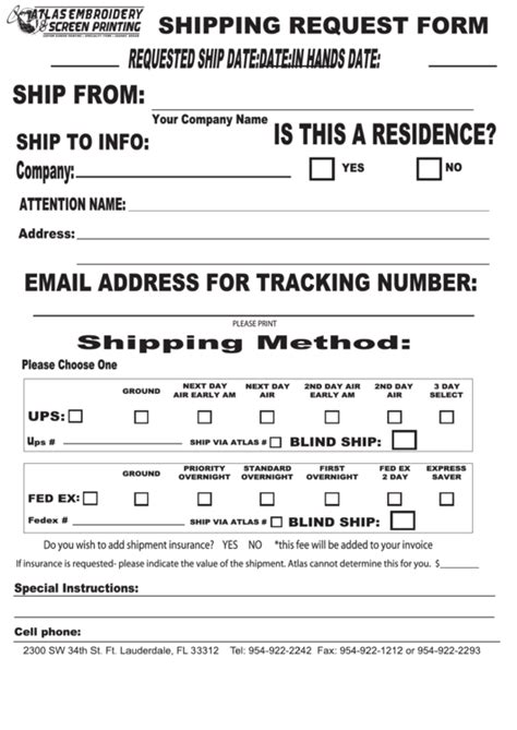 Fillable Shipping Request Form Printable Pdf Download