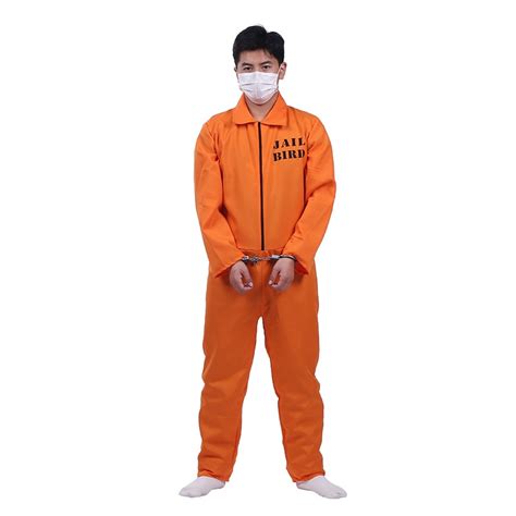 Mens Prisoner Convict Costume Halloween Fancy Dress Chirstmas Orange