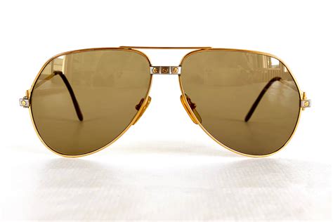 Vintage 1985 Cartier Vendôme Santos 22k Gold Sunglasses Size 62 Cartier Crystal Lenses