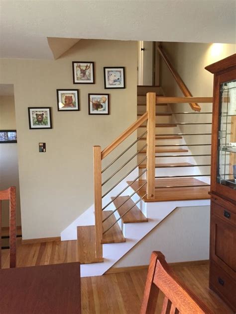 Warm Oak W Horizontal Stainless Steel Balusters Contemporary