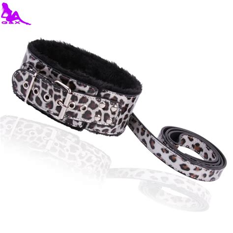 Leopard Faux Leather Bondage Sex Collar Plush Restraints Neck Collars