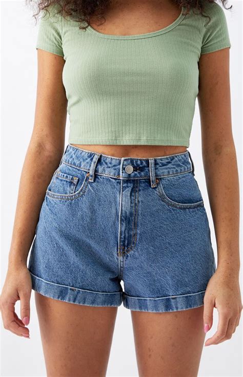 Pacsun June Blue Denim Mom Shorts Pacsun Trendy Summer Outfits