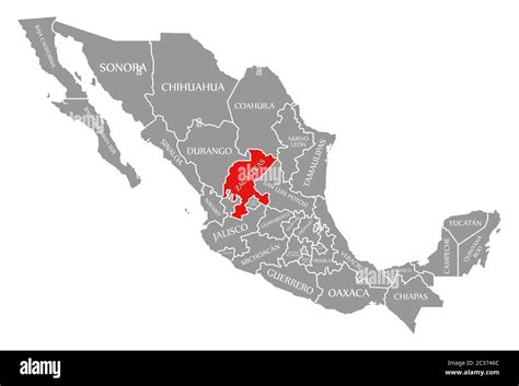 Zacatecas Red Highlighted In Map Of Mexico Stock Photo Alamy