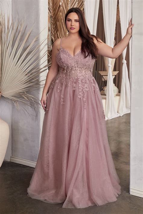 Cd C148c Plus Size Lace And Tulle A Line Prom Gown With Sheer Corset B