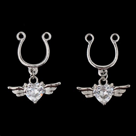 2pcs Dangle Nipple Rings Crystal Steel Nipple Piercing Body Jewelry