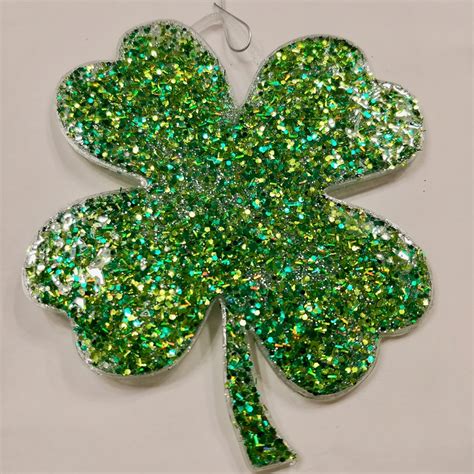Glitter Shamrock Ornament Glitter Four Leaf Clover Etsy