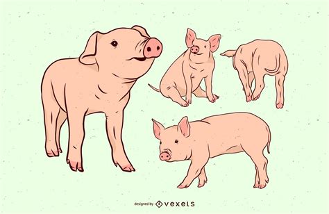 Descarga Vector De Conjunto De Ilustración De Cerdo De Granja