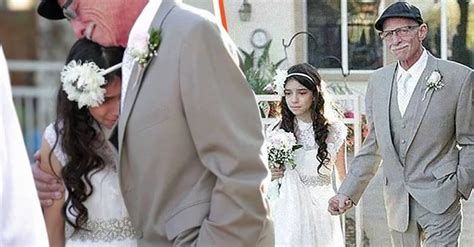 62 year old dad walks 11 year old daughter down the aisle in a tearful staged ceremony