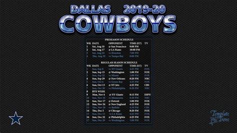 Dallas Cowboys Schedule 2020 2020 Printable Qualads