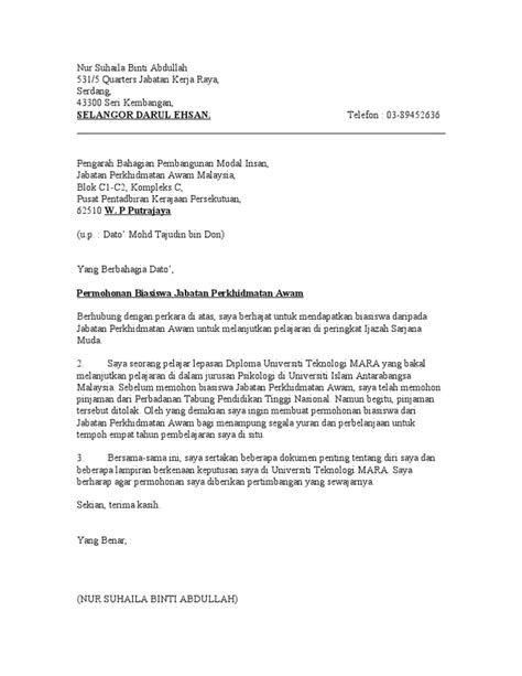 13 februari 2013 kepada yth : Surat Rasmi Memohon Biasiswa