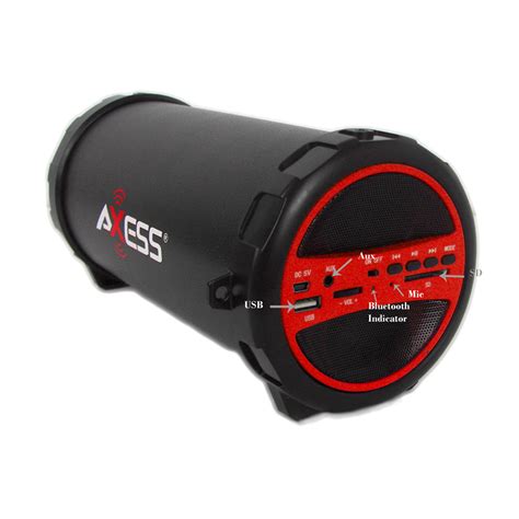Axess 97092503m Portable Bluetooth Indooroutdoor Hi Fi Cylinder Loud Speaker With Sd Card And