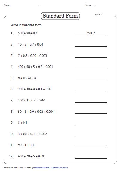 Writing Numbers In Standard Notation Worksheets