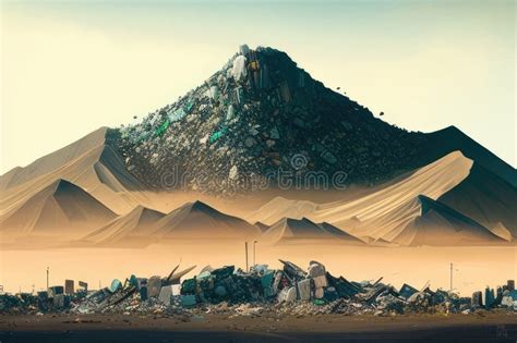 Garbage Mountains Panoramic View Of Landfill With Towering Piles Of
