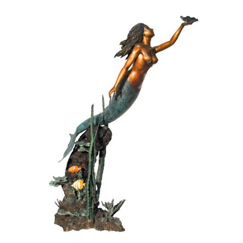 Bronze Mermaid In Sea Fountain Sculpture Metropolitan Galleries Inc